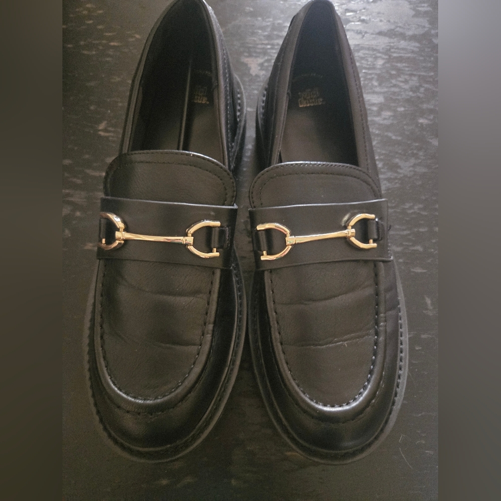 Wild Fable Black Loafers Gold Horsebit Slip On Flats Women’s NWOT